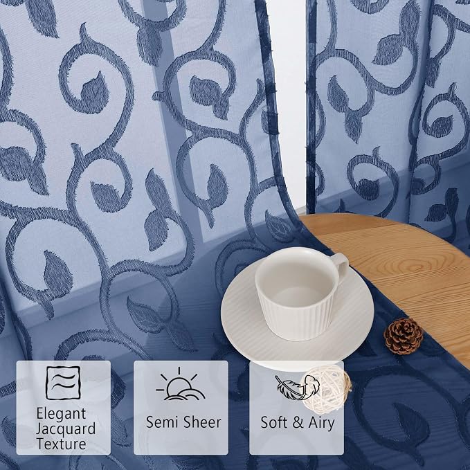 Furman Cafe Curtains 45 Inch Length 2 Panels Set, Elegant Geometric Jacquard - Image 2
