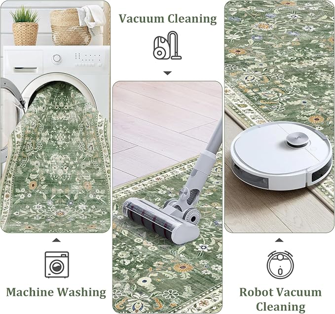 Yamaziot Washable 2x3 Area Rugs Small Entryway Non Slip Rug, Sage Green | Soft - Image 5