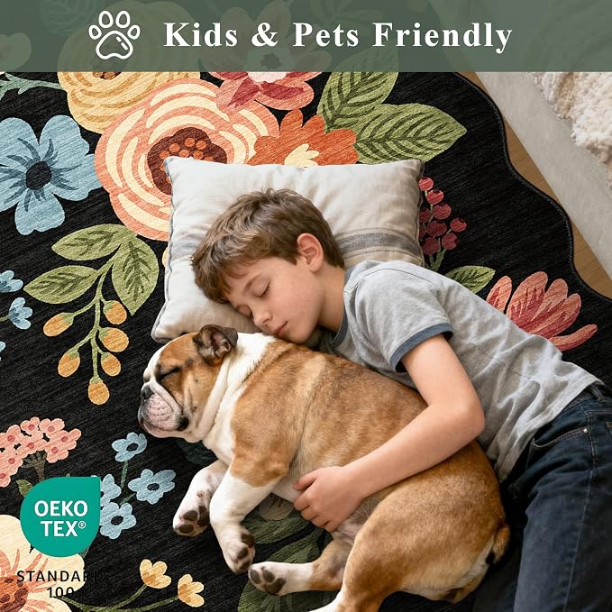 DUKINO 8x10 Area Rug for Living Room, Floral Washable Rug Non Slip, Low Pile - Image 4
