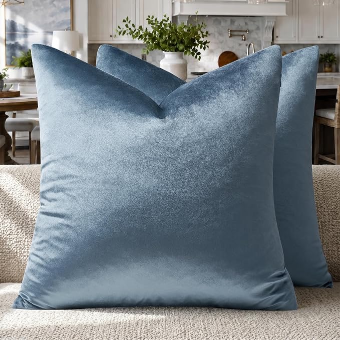 GIGIZAZA Stone Blue Velvet Throw Pillow Covers 22x22 Pack of 2 | Decorative by GIGIZAZAFocusingonhomedecoration
