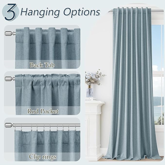 Blue 100% Blackout Curtains 105 Inch Length 2 Panels Set - Image 6