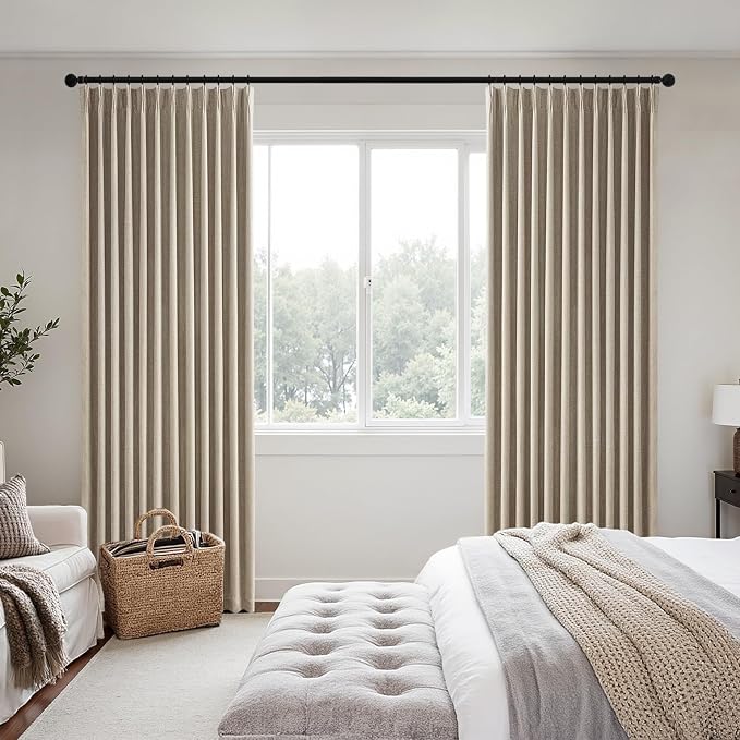 MIULEE Sand Pinch Pleated 100% Blackout Linen Curtains 40x96 Inches | Room - Image 2