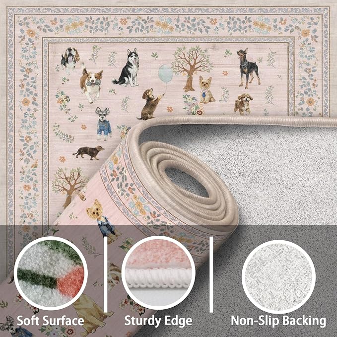 Pink Area Rug 9x12 for Living Room Bedroom | Low Pile; Non Slip;Machine - Image 6