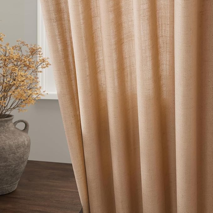 Camel Linen Curtains for Living Room 94 Inches Long Back Tab and Rod Pocket - Image 9