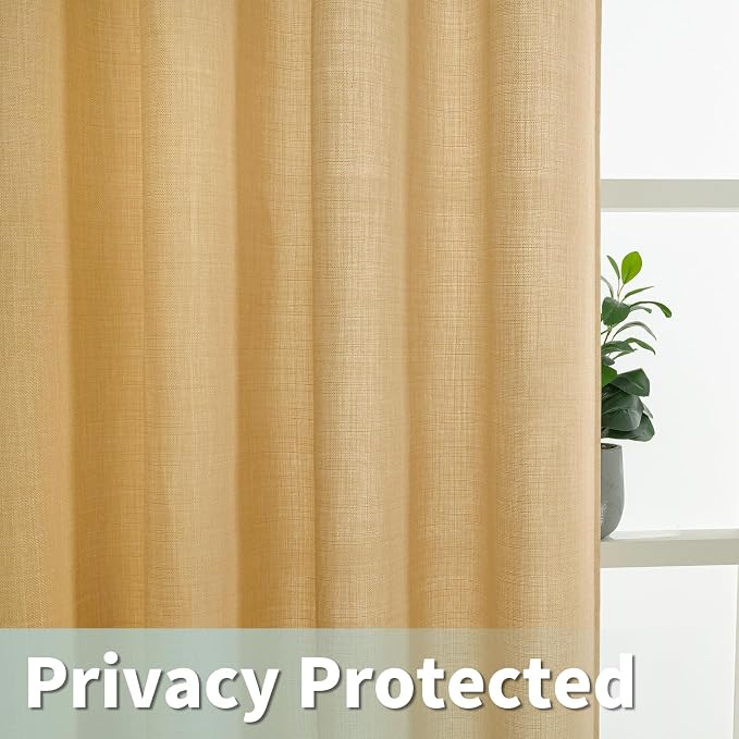 Caramel Brown Linen Curtains for Living Room 84 Inch Length 2 Panels | Faux - Image 3