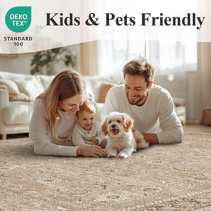 Schweek 6x9 Area Rug Khaki Washable Vintage Distressed Living Room Rugs | Non - Image 8