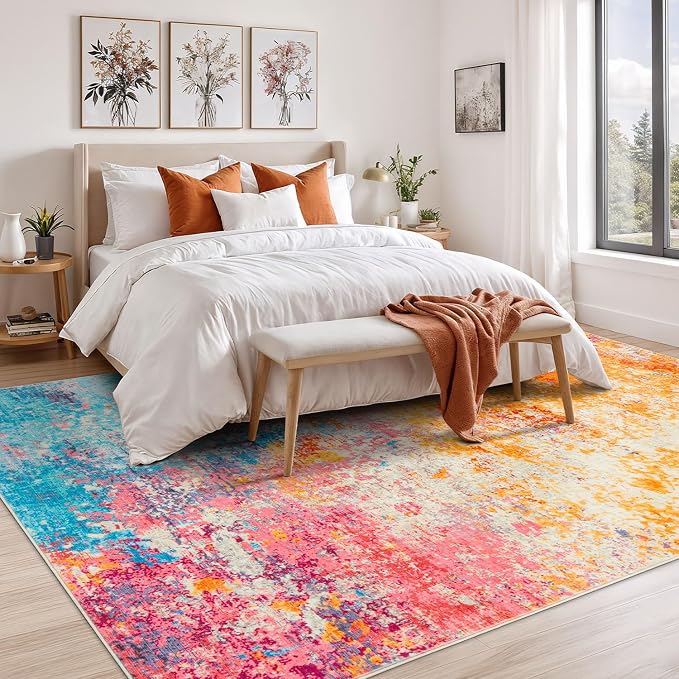 Rugflix 5x8 Area Rugs for Living Room, Washable Colorful Rainbow Large Rug | - Image 3