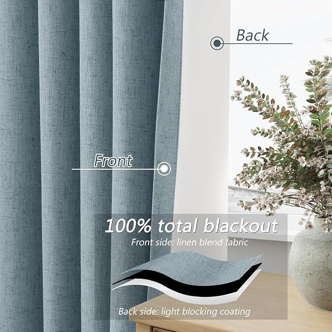 Blue 100% Blackout Curtains 98 Inch Length 2 Panels Set - Image 4
