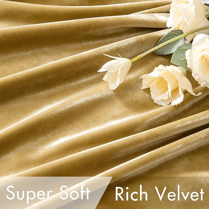 MIULEE Velvet Curtains 52x84 inches 2 Panels Gold Blackout Curtains | Luxury - Image 4