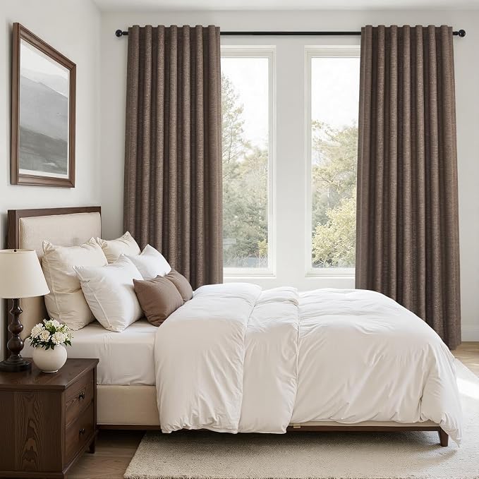 Topfinel Dark Brown 100% Blackout Linen Living Room Bedroom Curtains 84 Inch - Image 7
