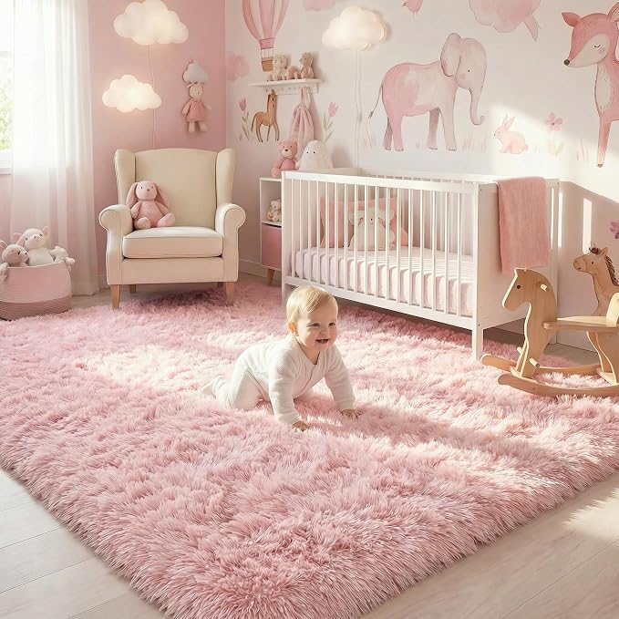 Amdrebio Pink Fluffy Plush Rug 5x7 - Image 8
