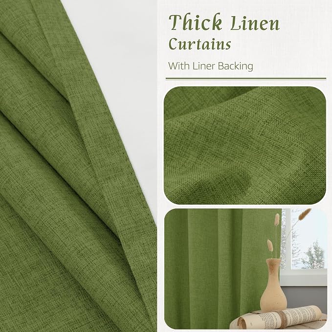 Sage Green Linen Blackout Curtains 63 Inches - Image 8
