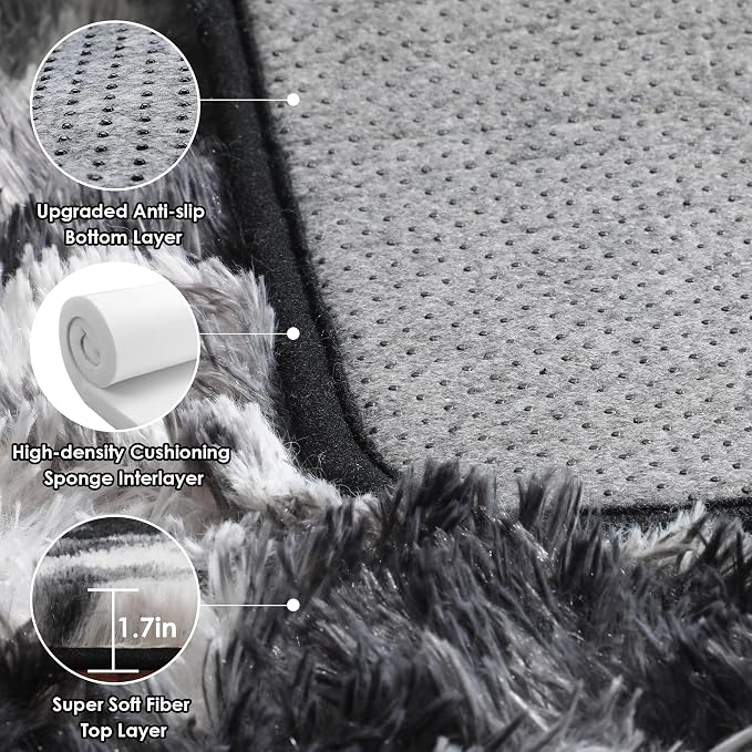 Runner Rugs for Bedroom Living Room, Fluffy 2x6 Black and White Area Rug | Soft - Image 2