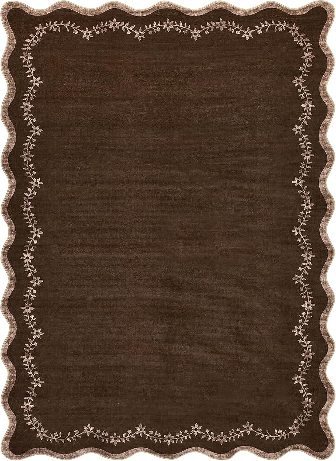 GarveeHome Scalloped Area Rugs 8x10 Large Brown Washable Living Room Rug | Soft by GarveeHome