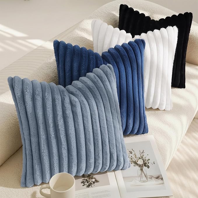 decorUhome Fall Faux Fur Throw Pillow Covers 20x20 Set of 2 Grey Blue | - Image 7