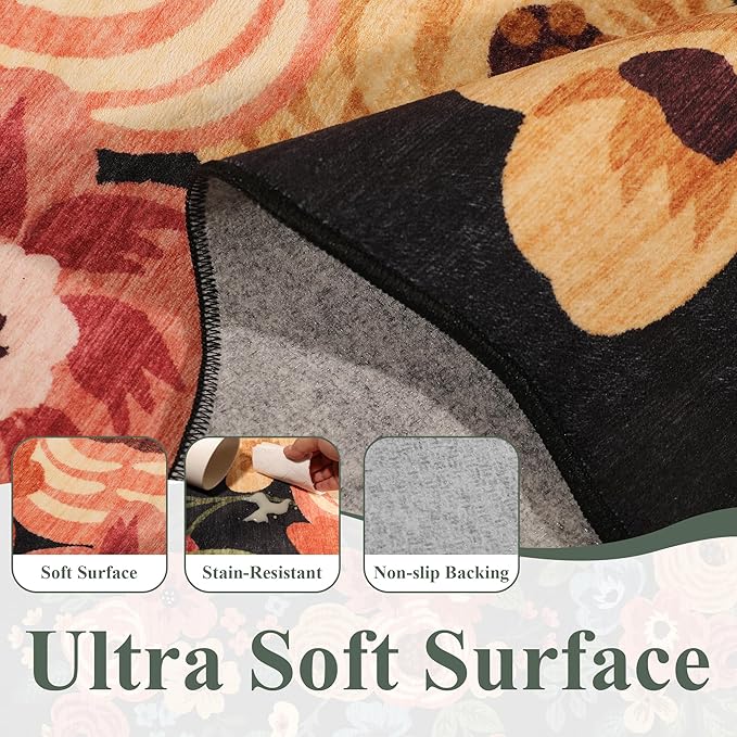 DUKINO 8x10 Area Rug for Living Room, Floral Washable Rug Non Slip, Low Pile - Image 6