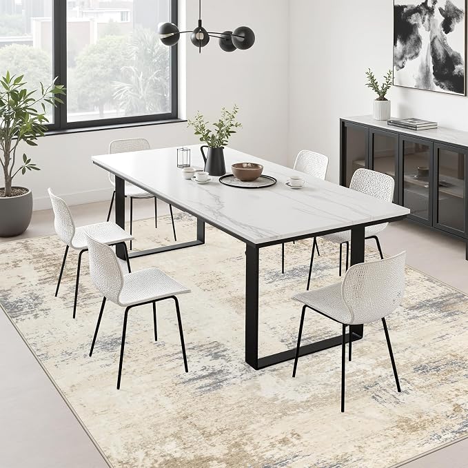 8x10 Area Rug Living Room: Modern Washable Soft Carpet Beige Brown | - Image 4