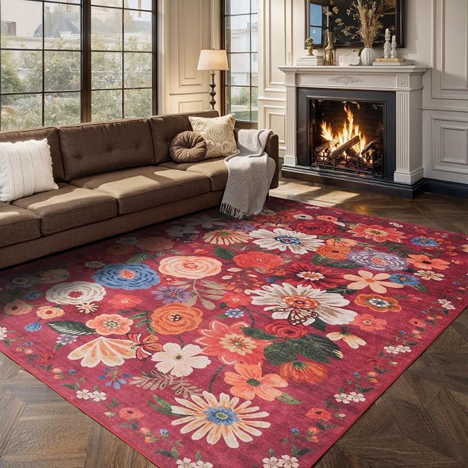 Floral Area Rug 8x10 for Living Room Bedroom | Non Slip; Stain Resistant; - Image 4