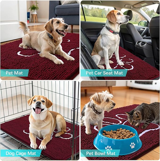OLANLY Dog Door Mat for Muddy Paws 45x27, Paw Print Design Chenille Mud Mat | - Image 7