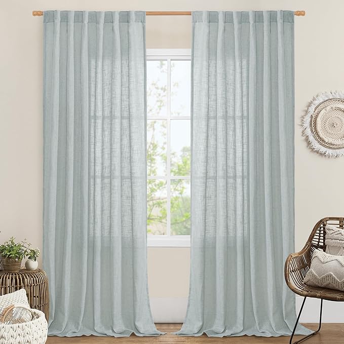 Sheer Linen Curtains 96 inches Long 2 Panels Set by LAMIT