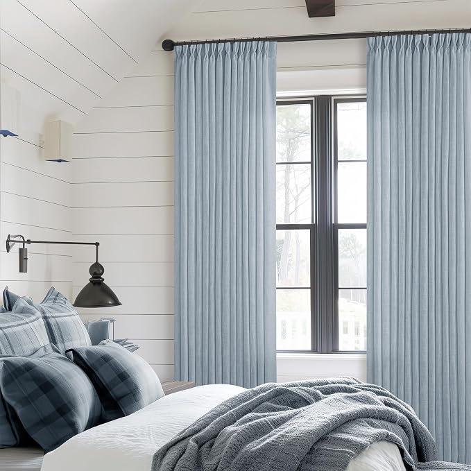 Dusty Blue Pinch Pleated Linen Curtains 84 Inches Long 2 Panels | Pinch Pleat - Image 6