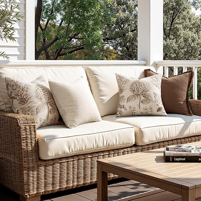 Set of 2 Decorative Floral Pillow Covers 18x18 Inch Light Brown | Neutral - Image 5