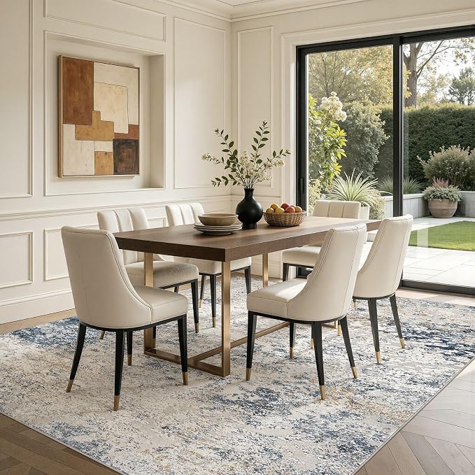 DMOYEST Area Rug Living Room Rugs 9x12 Washable Abstract Beige Blue Carpet | - Image 4