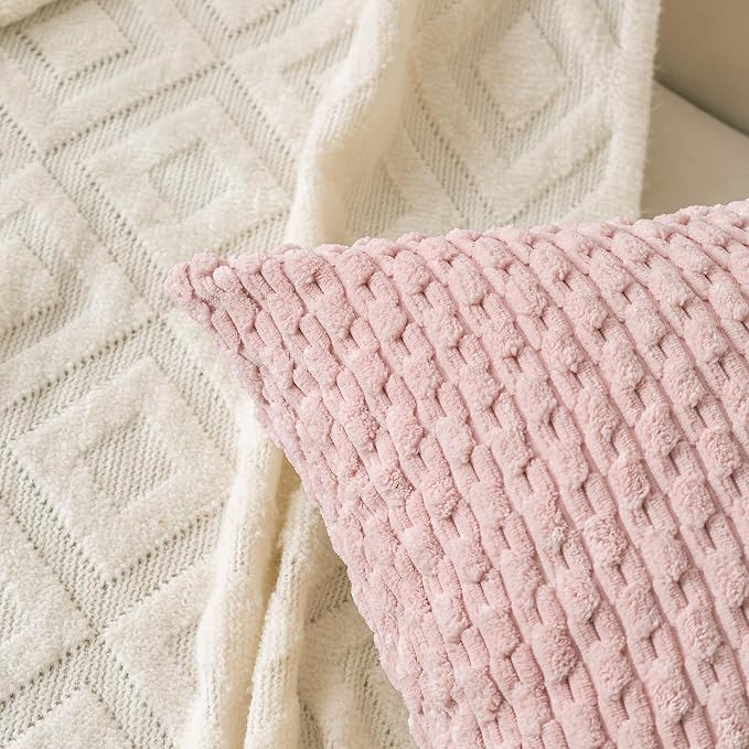 Set of 4 Light Pink Decorative Throw Pillow Covers 26x26 Inch Corduroy Pillow - Image 6