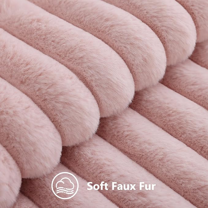 decorUhome Fall Faux Fur Throw Pillow Covers 16x16 Set of 2 Pink | Decorative - Image 2