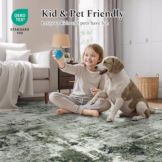 Rugflix 10x14 Area Rugs for Living Room, Washable Dark Green Large Rug | - Image 5