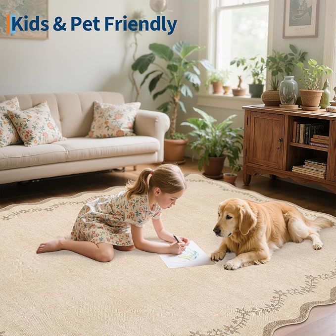 GarveeHome 4x6 Scalloped Washable Area Rug Jute Nursery Kids Bedroom Rug | Soft - Image 7
