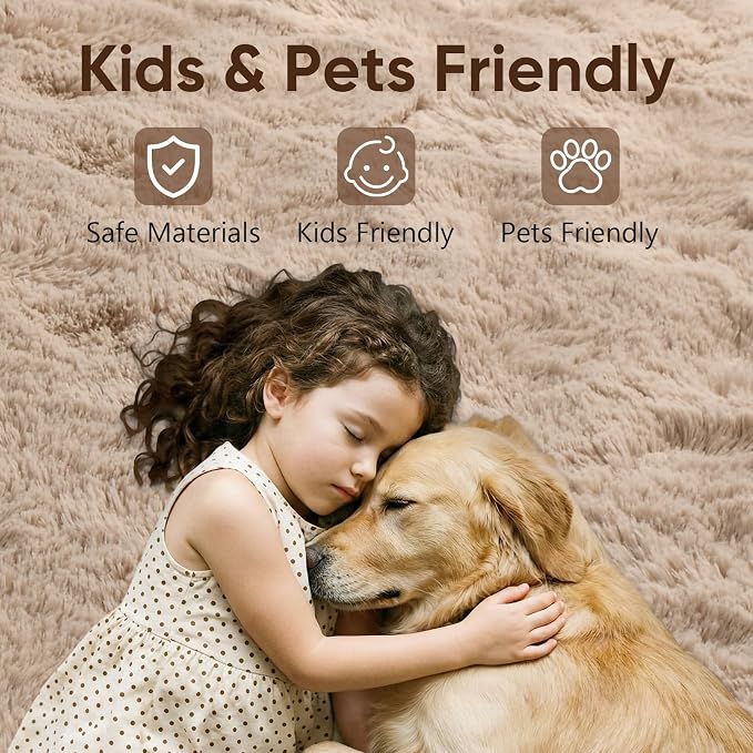 2x3 Beige Fluffy Soft Area Rug Non-Slip - Image 7
