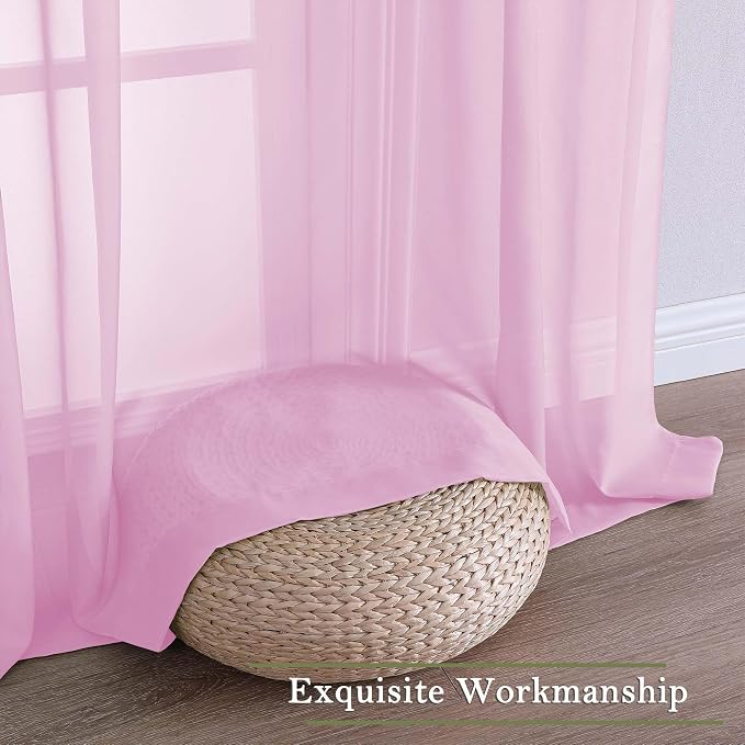 Light Pink Sheer Curtains 120 Inches Long 2 Pcs, Solid Voile Light Filtering - Image 7