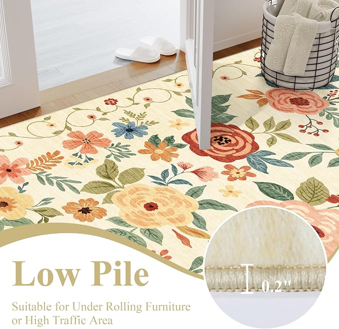 DUKINO 2.6x10 Hallway Runner Rug Washable Kitchen Rug Non Slip Beige Yellow | - Image 7