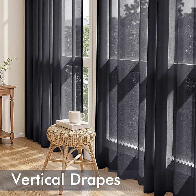MIULEE Black Sheer Curtains 72 Inches Long 4 Panels 54 x 72 Inches | Light - Image 5