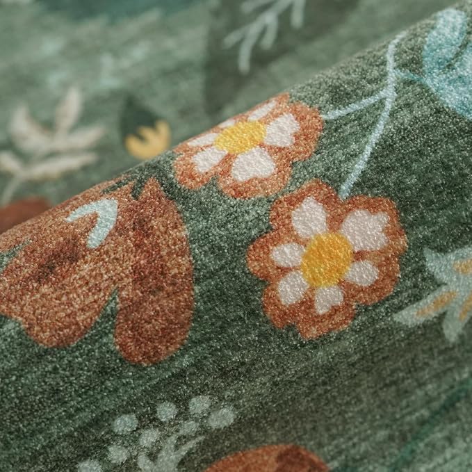 4x6 Living Room Area Rugs: Washable Farmhouse Nursery Kitchen Floral Rugs - Image 3