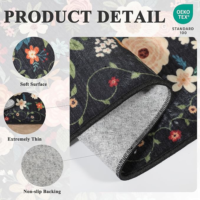 DUKINO 2x5 Runner Rug, Floral Washable Rug - Image 5