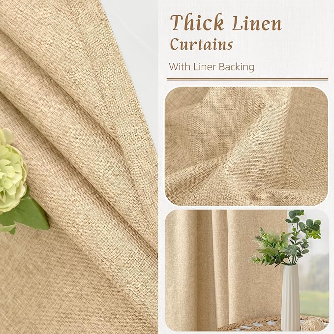 Natural Linen Full Blackout Window Curtains - Image 8