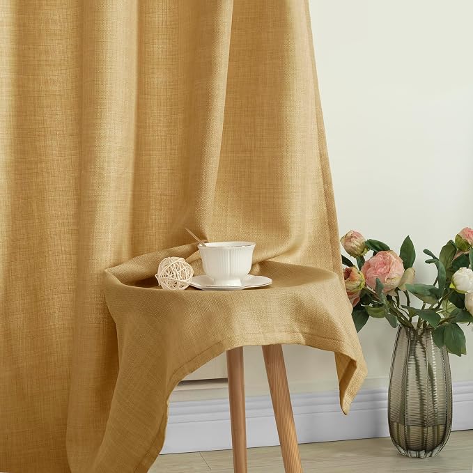 Caramel Brown Linen Curtains for Living Room 84 Inch Length 2 Panels | Faux - Image 7