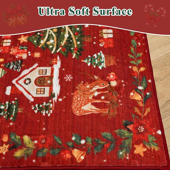 Red 2x6 Kitchen Runner Rug: Non-Slip Printed Hallway Christmas Tree Rugs - Image 8