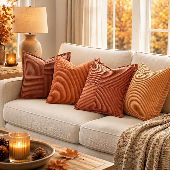MIULEE Fall Burnt Orange Decorative Euro Sham Throw Pillow Covers 22x22 in | 2 - Image 3