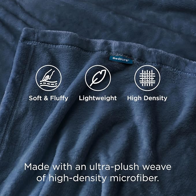 Bedsure GentleSoft Fleece Blankets King Size Blue - Image 3