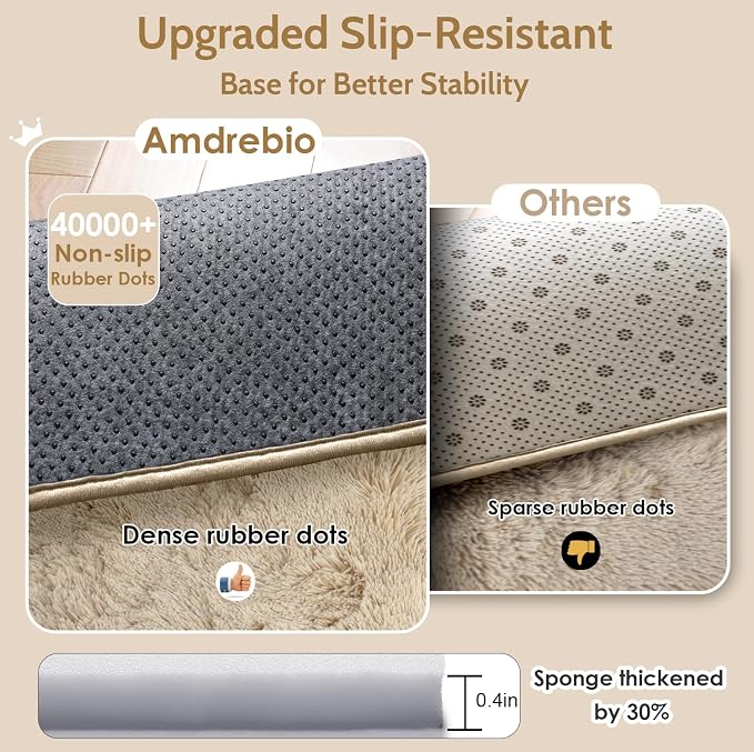 Amdrebio Beige Boho Large Fluffy Shag Area Rug 6x9 - Image 6