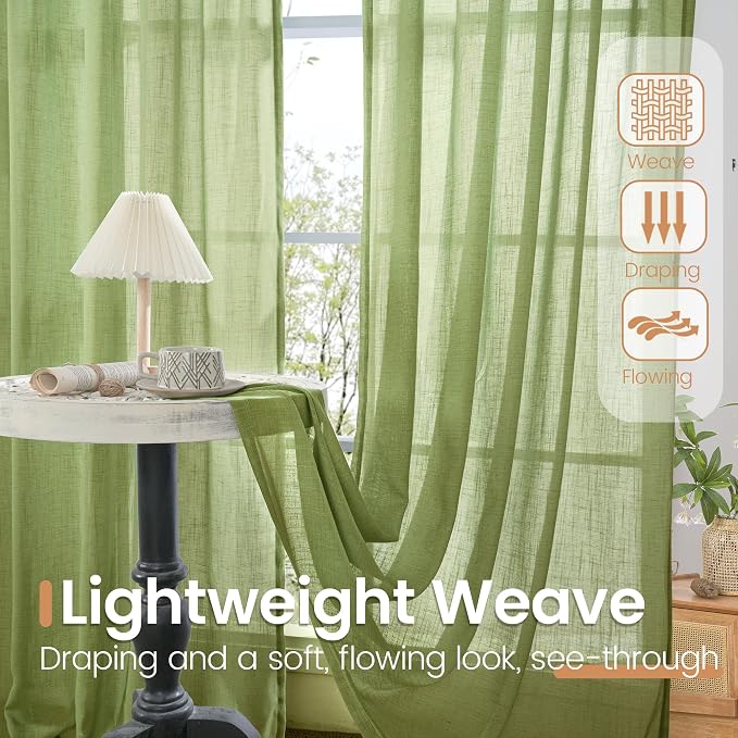 BGment Green Linen Curtains 45 Inch Length - Image 4