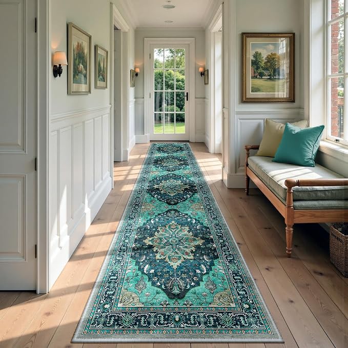 RELEANY Washable Area Rug, Runner 2'6"x14', Teal | Non-Slip, Water Repellent by RELEANY
