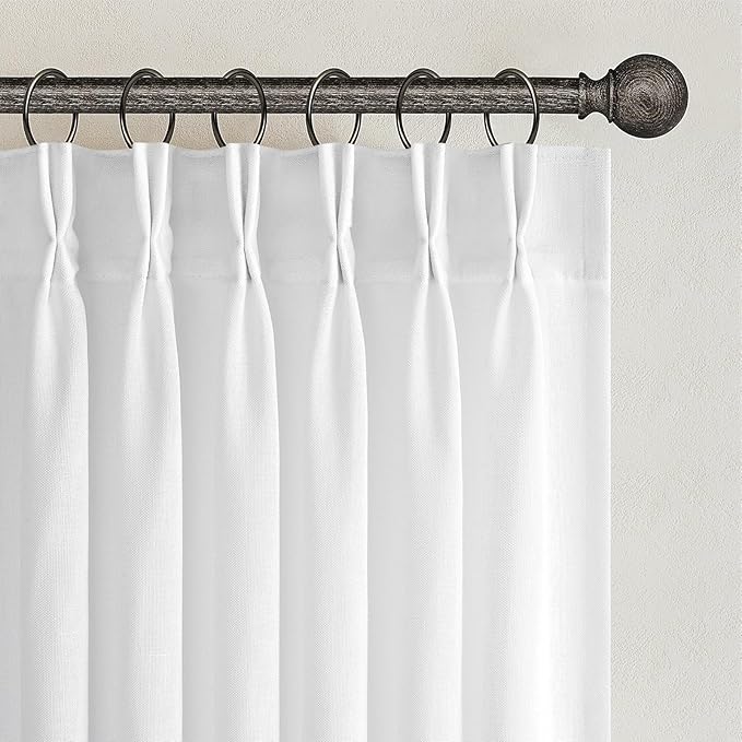 Topfinel Beige White Pinch Pleated Semi Sheer Curtains Textured Linen Blended by Topfinel