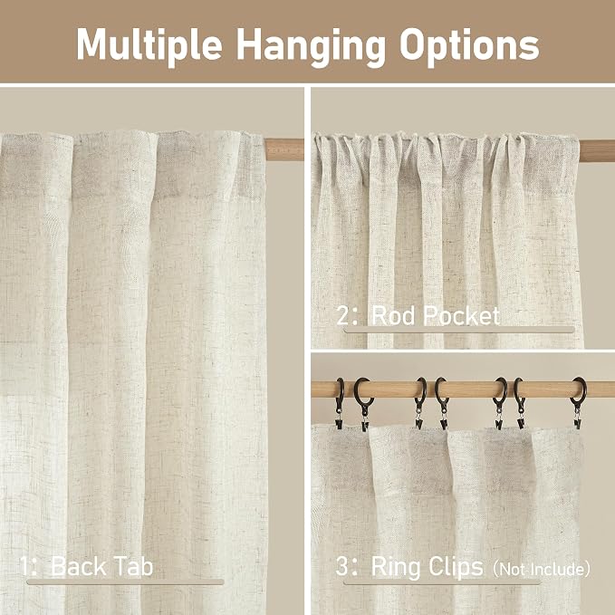 Natural Linen Semi Sheer Curtains 63 Inch - Image 3