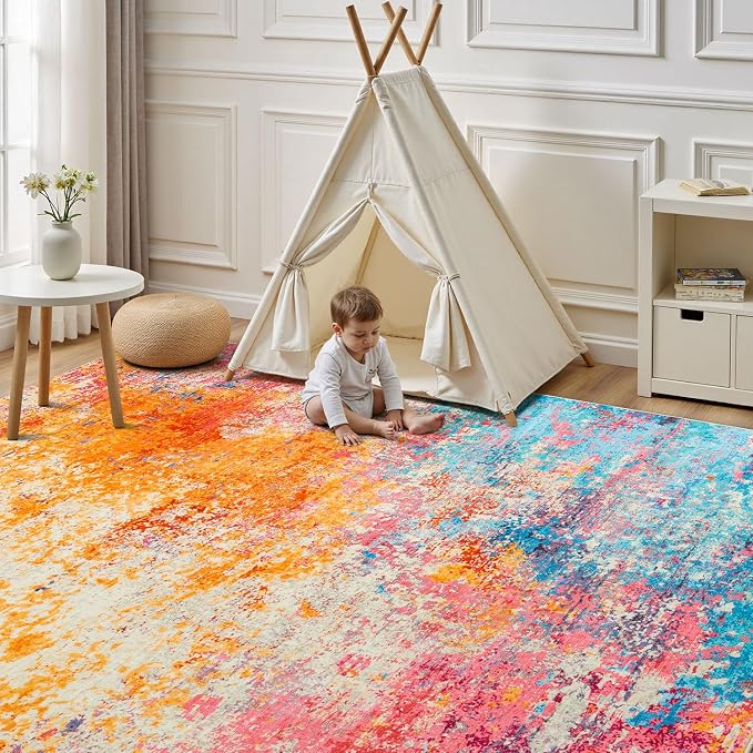 Rugflix 5x8 Area Rugs for Living Room, Washable Colorful Rainbow Large Rug | - Image 2