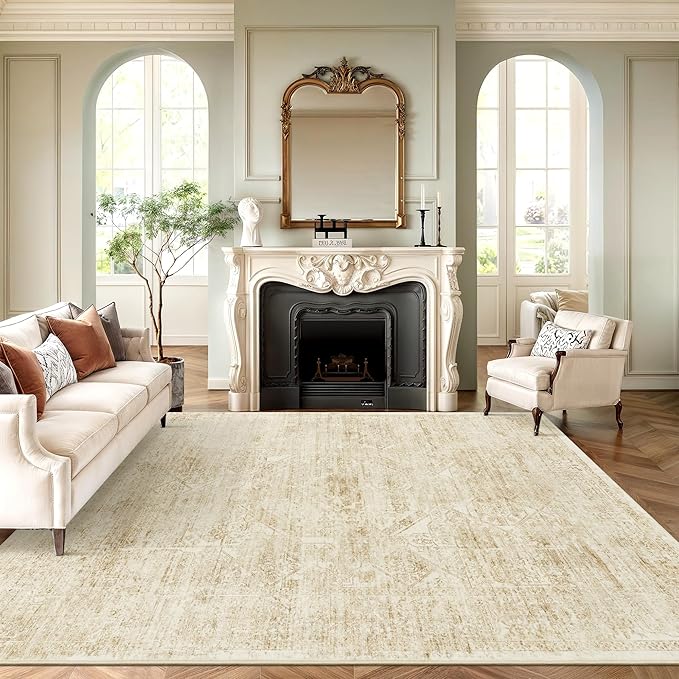 Soalmost 6x9 Area Rug for Living Room Washable Non-Slip Rugs Beige/Ivory | by Soalmost