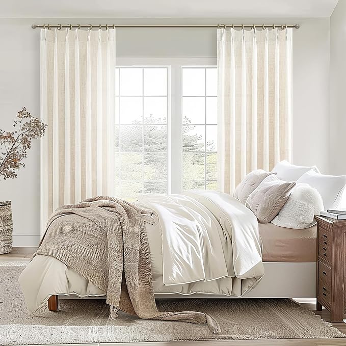 Pinch Pleated Semi Sheer 100 Inch Curtains, Pretty Neutral Cream Ivory Flax - Image 6
